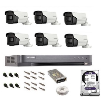 Sistem complet de supraveghere profesional Hikvision Turbo HD, inregistrare 4K / 8 Mp, 6 camere IR 60 m, HDD 2 Tb, 100 m cablu CCTV,vizualizare pe telefon Sistem complet de supraveghere profesional Hikvision Turbo HD, inregistrare 4K / 8 Mp, 6 camere IR 60 m, HDD 2 Tb, 100 m cablu CCTV,vizualizare pe telefon