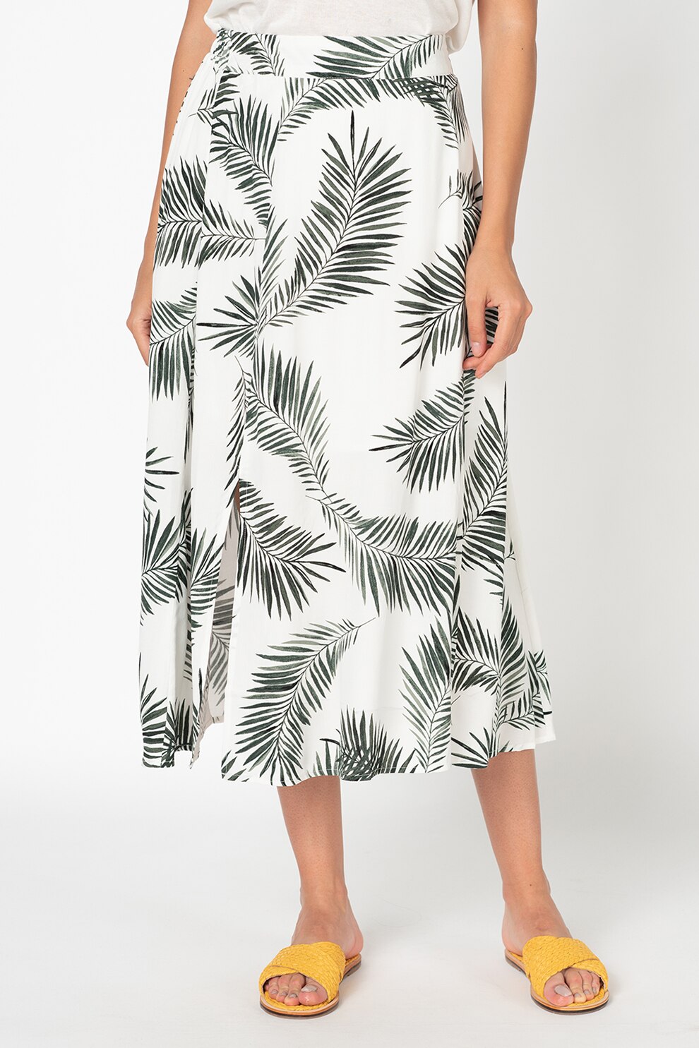 b.young, Fusta midi cu imprimeu tropical Fia, Alb/verde, XS