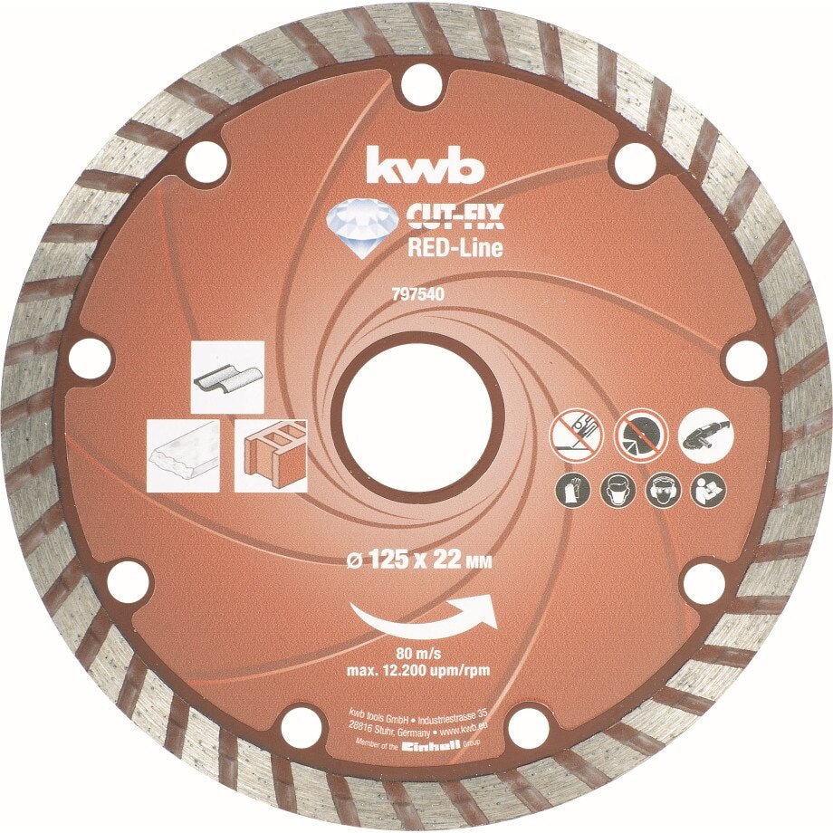Disc diamantat KWB Turbo CUT-FIX® RED-LINE, 125x22 mm