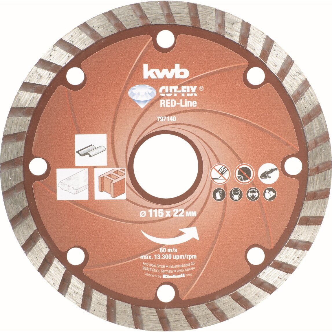 Disc diamantat KWB Turbo CUT-FIX® RED-LINE, 115x22 mm