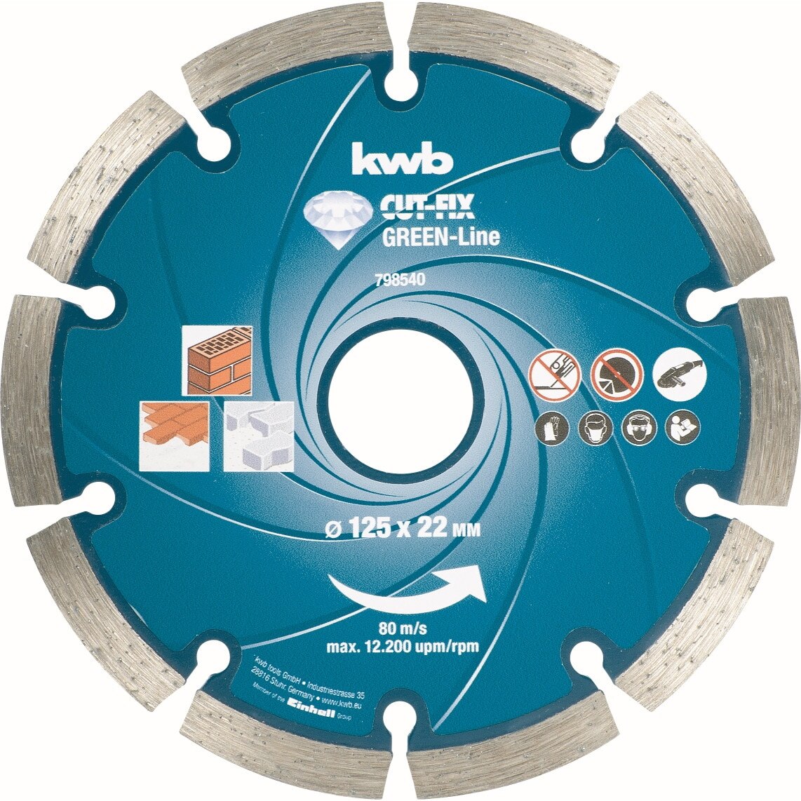Disc diamantat KWB segmentat CUT-FIX® GREEN-LINE, 125x22 mm