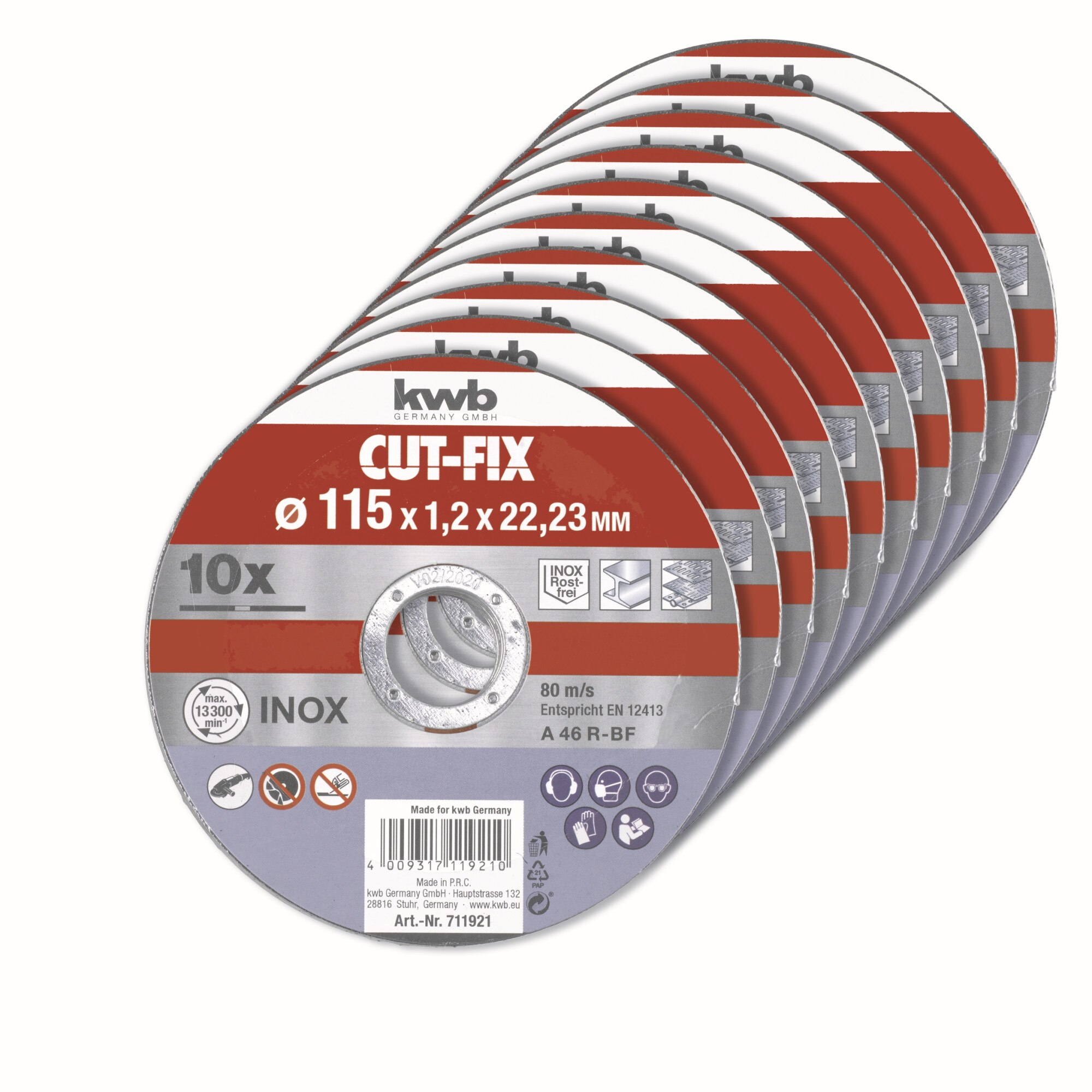 Pachet 10 buc disc de taiere KWB pentru INOX si metal CUT-FIX® 115x22mm, 1,2 mm