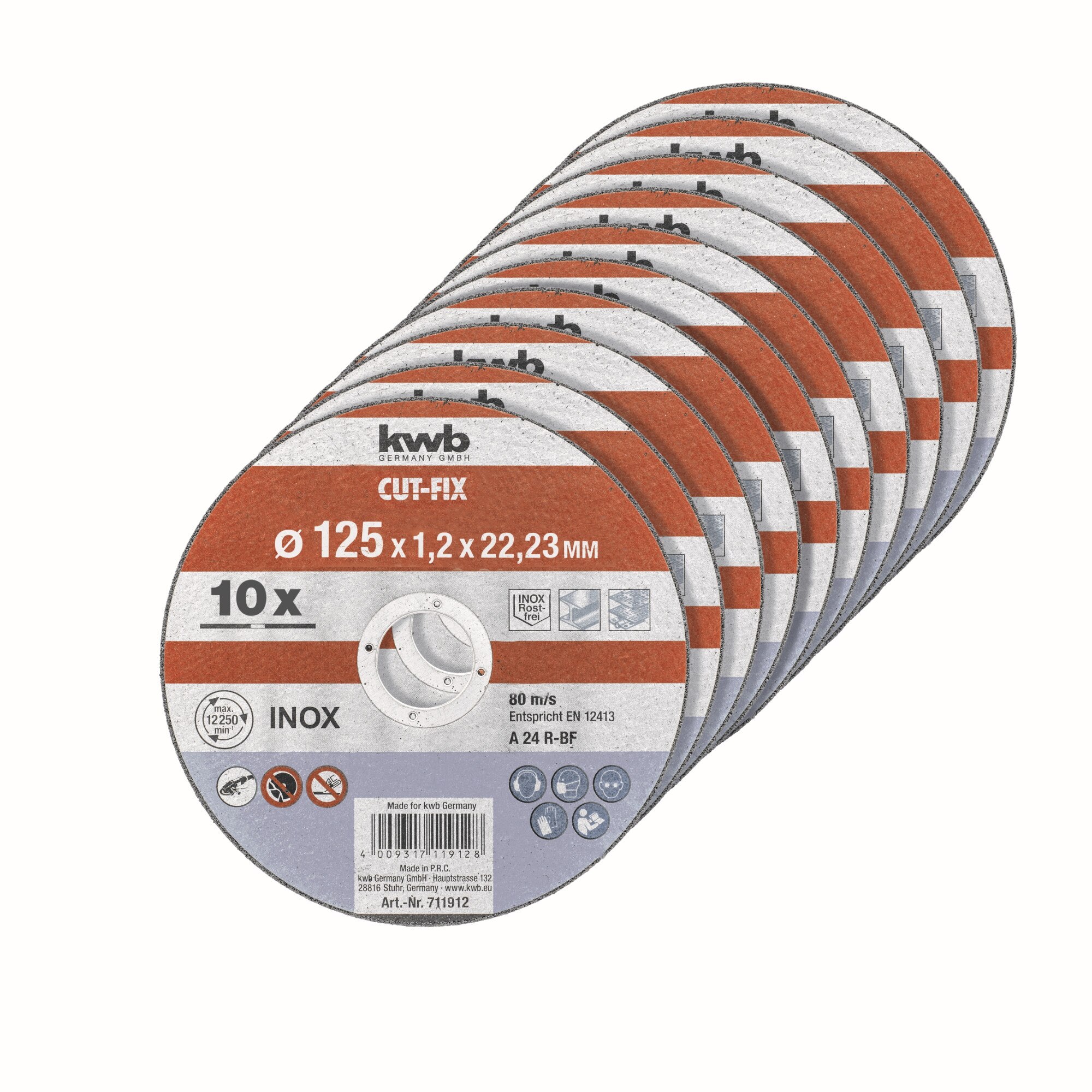 Pachet 10 buc disc de taiere KWB pentru INOX si metal CUT-FIX® 125x22mm, 1,2 mm