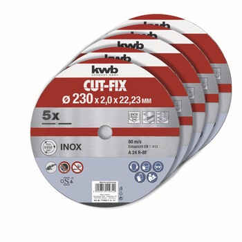 Pachet 5 buc disc de taiere KWB pentru INOX si metal CUT-FIX® 230x22mm, 2 mm Pachet 5 buc disc de taiere KWB pentru INOX si metal CUT-FIX® 230x22mm, 2 mm