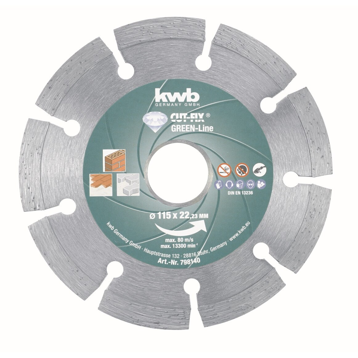 Disc diamantat KWB segmentat CUT-FIX® GREEN-LINE, 115x22 mm