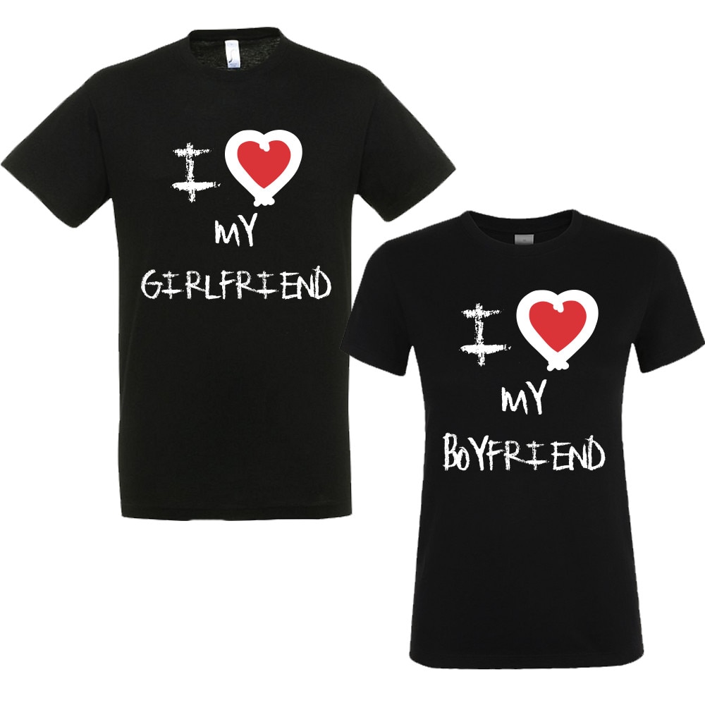 Комплект тениски за двойки I love my girlfriend/boyfriend, черни, L 