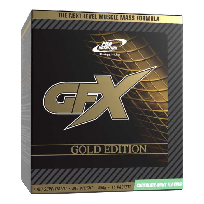 Gainer pentru dezvoltare musculara, GFX Gold edition, ciocolata menta, 15 plicuri x 30g