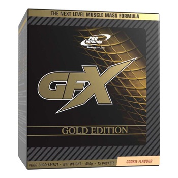 Gainer pentru dezvoltare musculara, GFX Gold edition, cookie cream, 15 plicuri x 30g Gainer pentru dezvoltare musculara, GFX Gold edition, cookie cream, 15 plicuri x 30g
