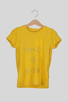 NAME IT, Tricou cu imprimeu text stralucitor, Galben sofran/Argintiu, 116 CM NAME IT, Tricou cu imprimeu text stralucitor, Galben sofran/Argintiu, 116 CM