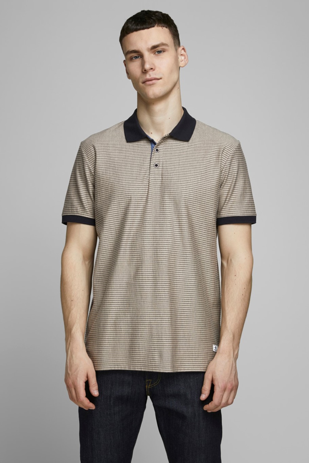 Jack&Jones, Tricou polo de bumbac, Maro camel/Negru, S