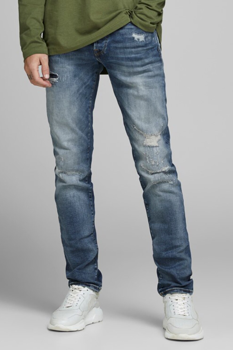 Jack&Jones, Blugi slim fit Glenn Icon, Albastru prafuit/Alb prafuit, W30-L34