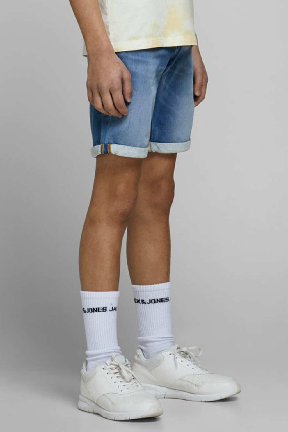 Jack&Jones, Pantaloni scurti din denim, cu terminatii pliabile, Albastru deschis
