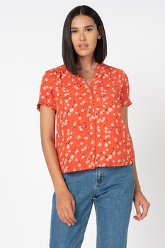 Vero Moda, Camasa cu insertii de lurex Sofie, Corai/Argintiu/Bleumarin, M Vero Moda, Camasa cu insertii de lurex Sofie, Corai/Argintiu/Bleumarin, M