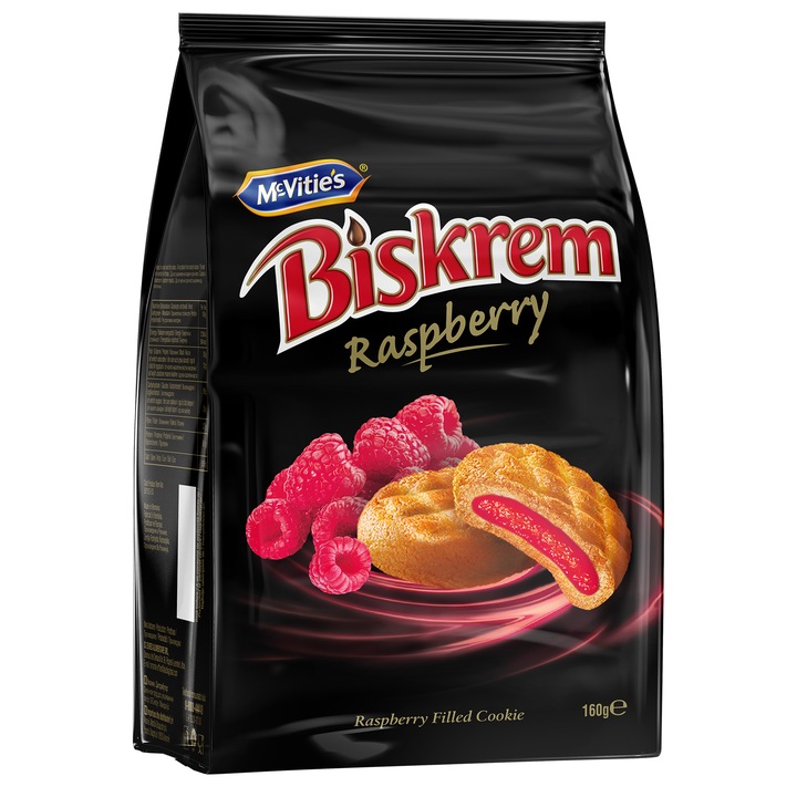 Biscuiti cu umplutura de zmeura Biskrem, 160 g