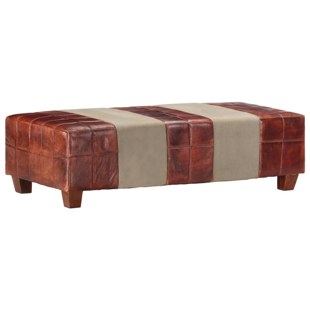 Taburet pentru 2 persoane, vidaXL, Piele naturala de capra/Lemn, 110 x 50 x 30 cm, Maro