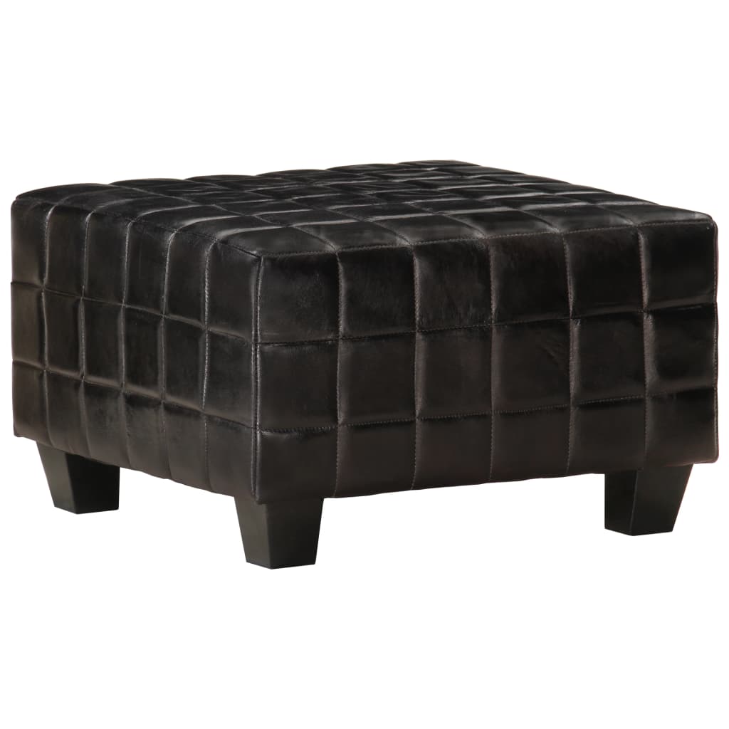 Taburet pentru o persoana, vidaXL, Piele naturala de capra/Lemn de mango, 50 x 50 x 30 cm, Negru