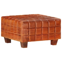 Taburet pentru o persoana, vidaXL, Piele naturala de capra/Lemn de mango, 50 x 50 x 30 cm, Negru