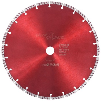 Disc diamantat de taiere cu segmente turbo, vidaXL, Otel, 300 mm/25.4 mm, 80 m/s, 5100 rpm Disc diamantat de taiere cu segmente turbo, vidaXL, Otel, 300 mm/25.4 mm, 80 m/s, 5100 rpm