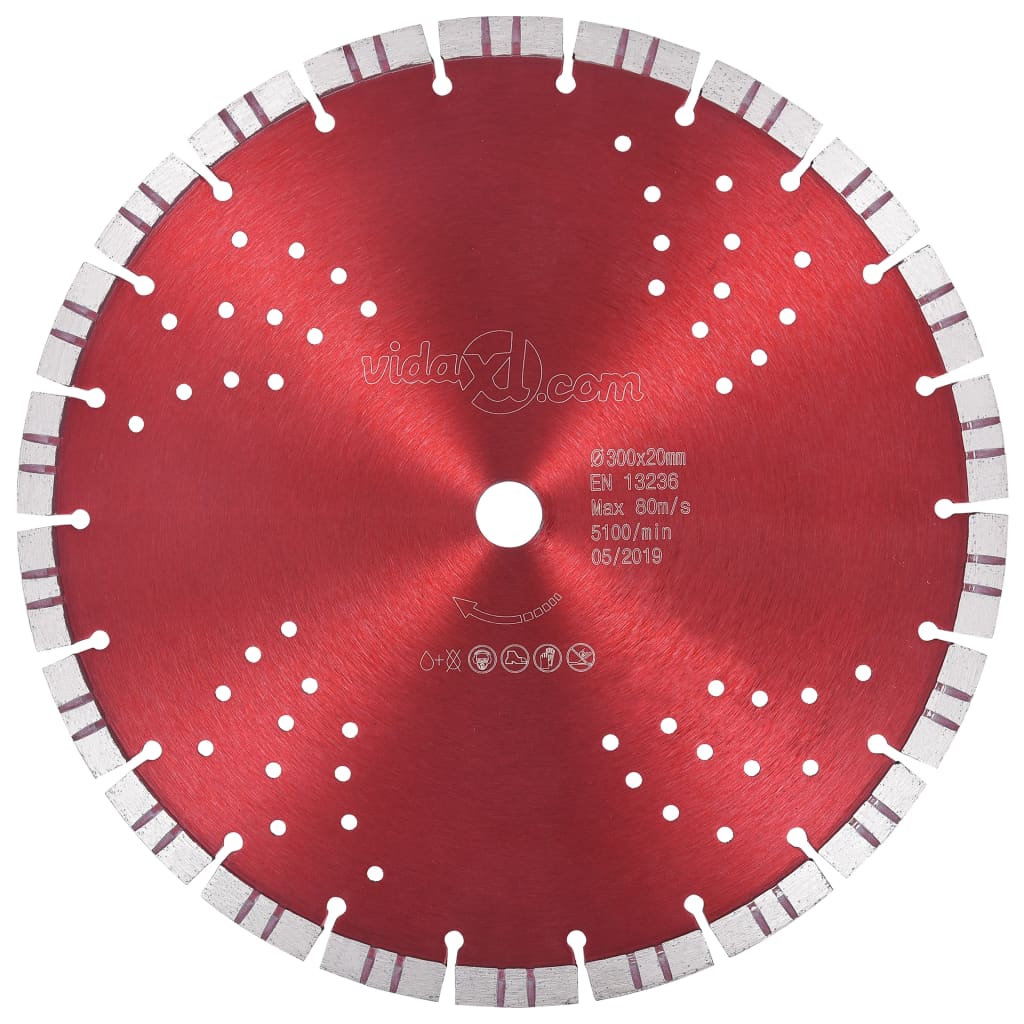 Disc diamantat de taiere cu segmente turbo si gauri otel, vidaXL, Otel, 300 mm/20 mm, 80 m/s, 5100 rpm