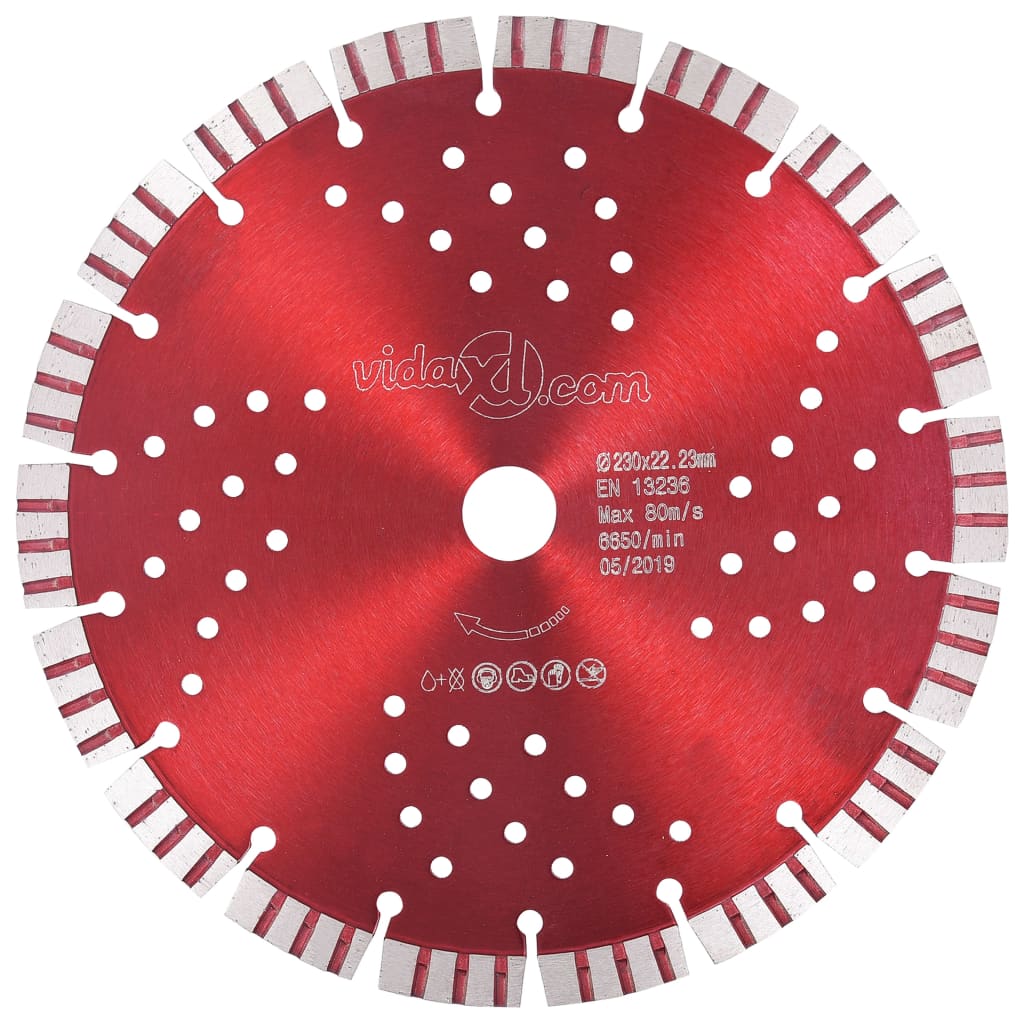 Disc diamantat de taiere cu segmente turbo si gauri otel, vidaXL, Otel, 230 mm/25.4 mm, 80 m/s, 6650 rpm