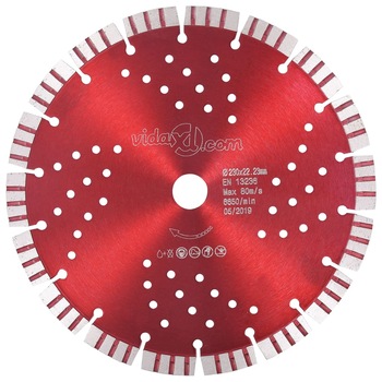 Disc diamantat de taiere cu segmente turbo si gauri otel, vidaXL, Otel, 230 mm/25.4 mm, 80 m/s, 6650 rpm Disc diamantat de taiere cu segmente turbo si gauri otel, vidaXL, Otel, 230 mm/25.4 mm, 80 m/s, 6650 rpm