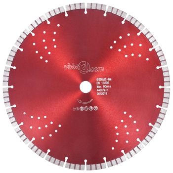Disc diamantat de taiere cu segmente turbo si gauri otel, vidaXL, Otel, 350 mm/25.4 mm, 80 m/s, 4400 rpm Disc diamantat de taiere cu segmente turbo si gauri otel, vidaXL, Otel, 350 mm/25.4 mm, 80 m/s, 4400 rpm