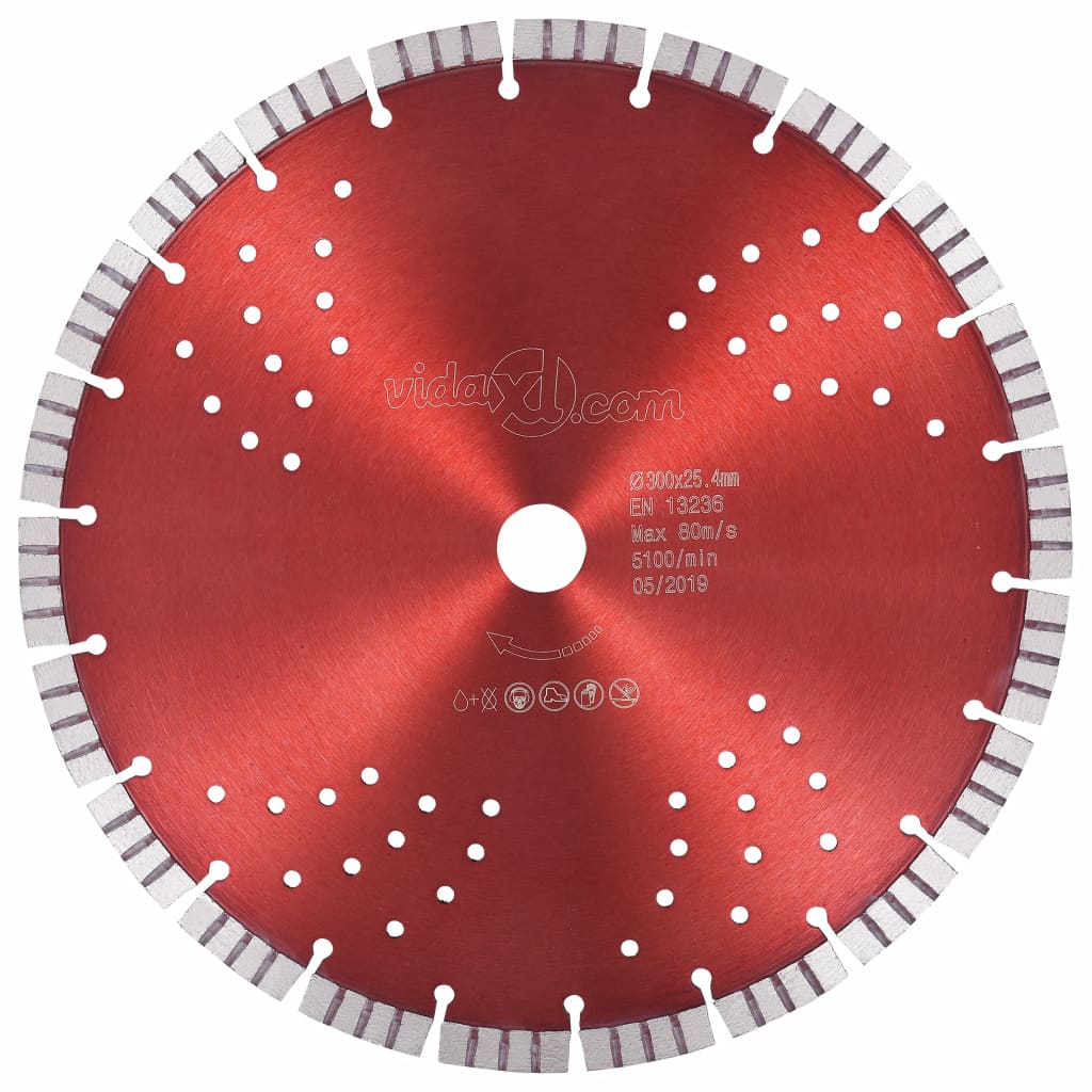 Disc diamantat de taiere cu segmente turbo si gauri otel, vidaXL, Otel, 300 mm/25.4 mm, 80 m/s, 5100 rpm