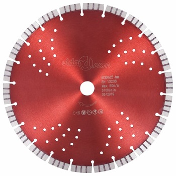 Disc diamantat de taiere cu segmente turbo si gauri otel, vidaXL, Otel, 300 mm/25.4 mm, 80 m/s, 5100 rpm Disc diamantat de taiere cu segmente turbo si gauri otel, vidaXL, Otel, 300 mm/25.4 mm, 80 m/s, 5100 rpm