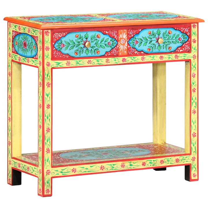 Ръчно рисувана конзолна маса vidaXL, 80x35x75 cм, Мангово дърво масив, 14.1 Kg