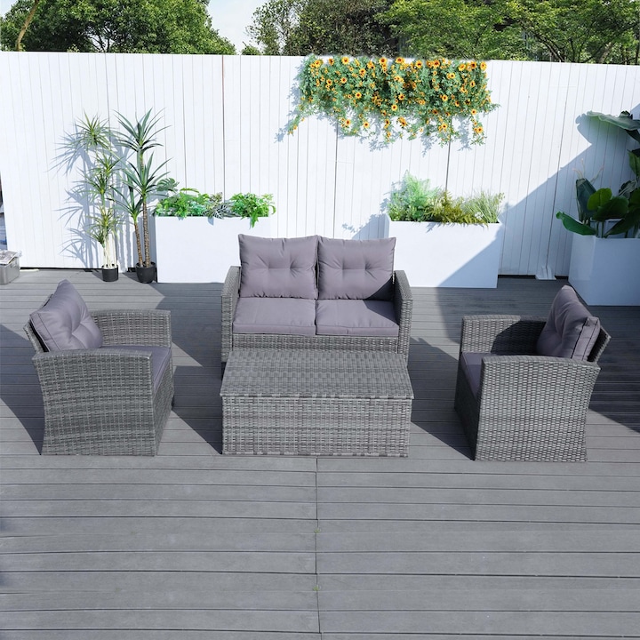 Комплект мебели за градина/тераса Kring Summer Bali, Двуместен диван, Масичка и 2 фотьойла, Антрацит