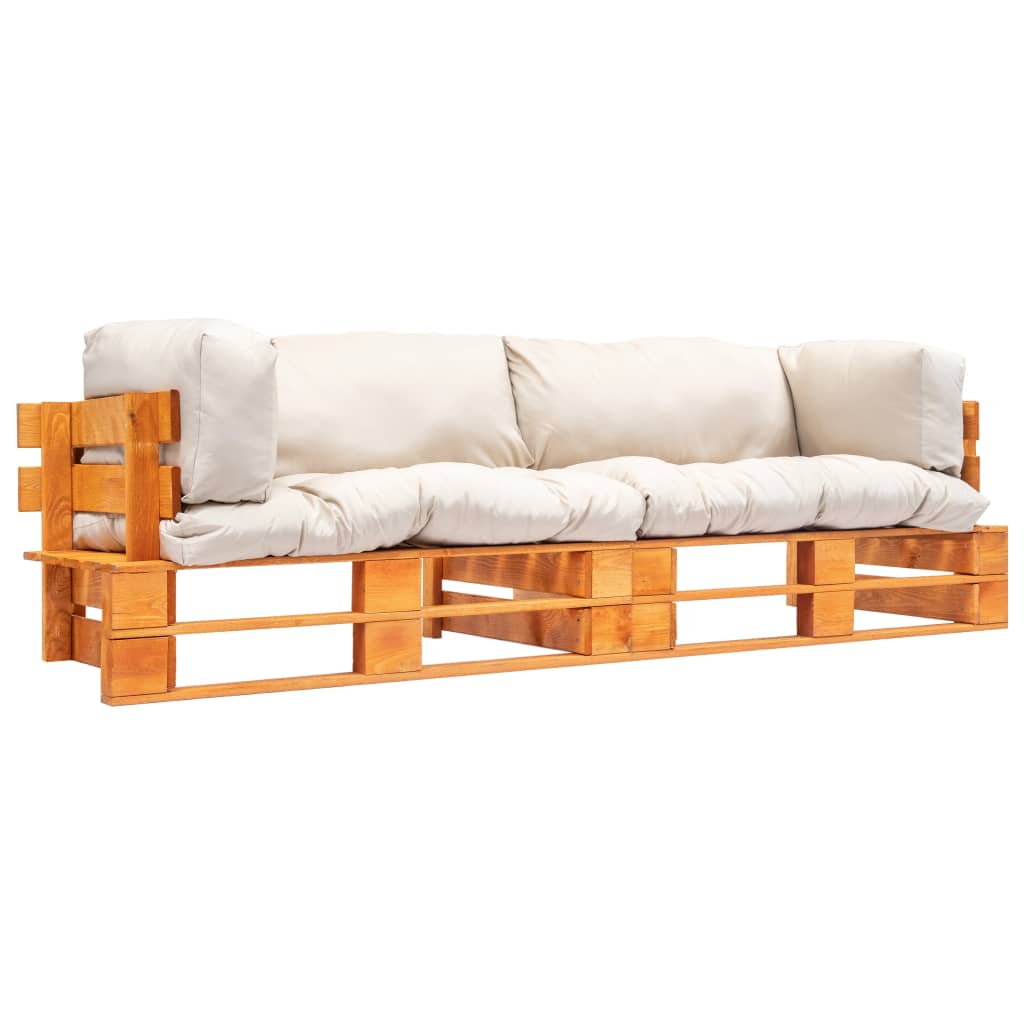 Set canapea gradina paleti perne nisipii, 2 piese, lemn pin FSC, 220x66x65 cm
