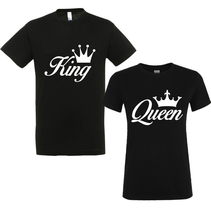 Set tricouri cupluri, "King and queen", Negru, M