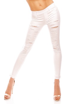 Pantaloni skinny albi cu taieturi Pantaloni skinny albi cu taieturi