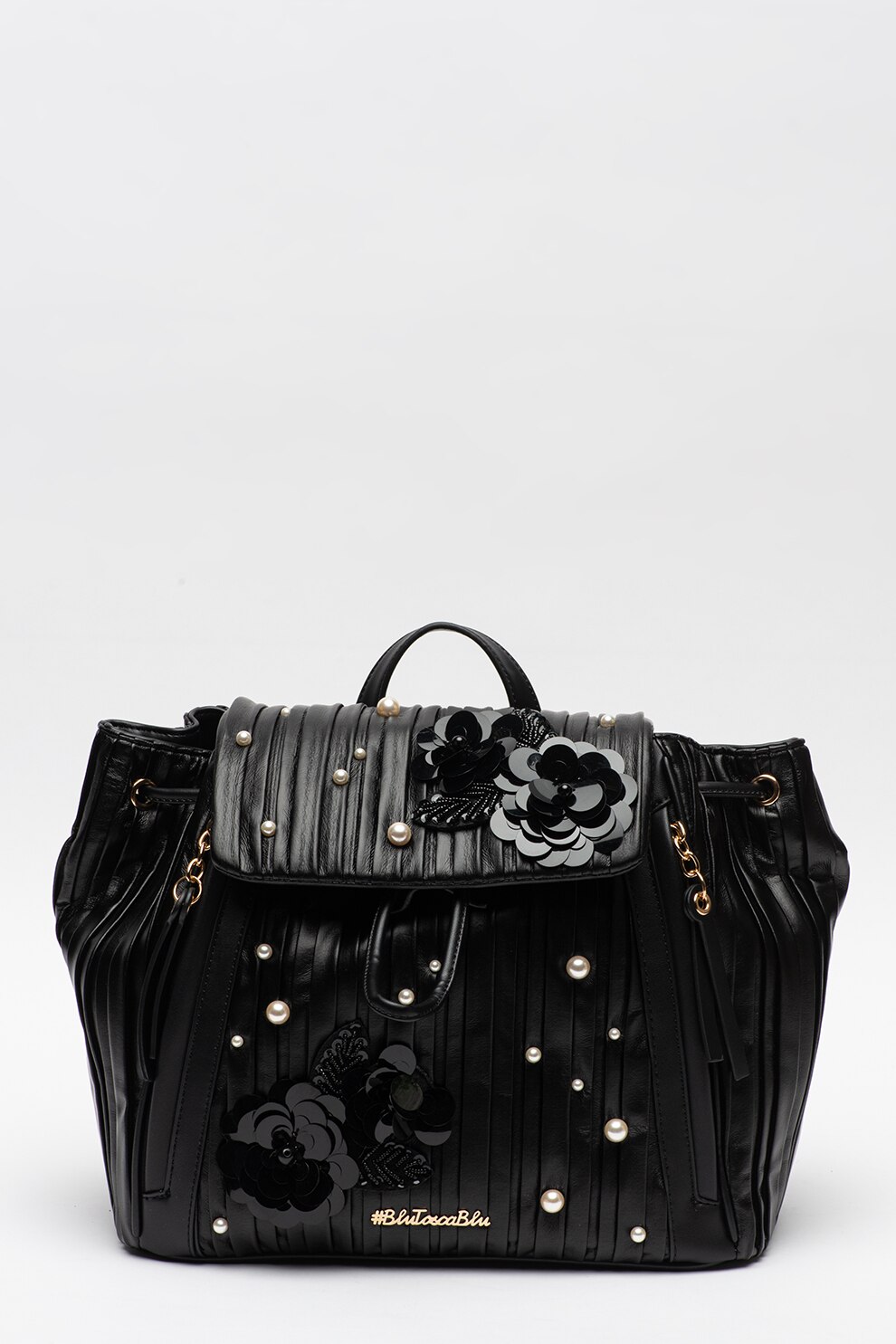 Tosca Blu, Rucsac de piele ecologica, cu margele Coccola, Negru