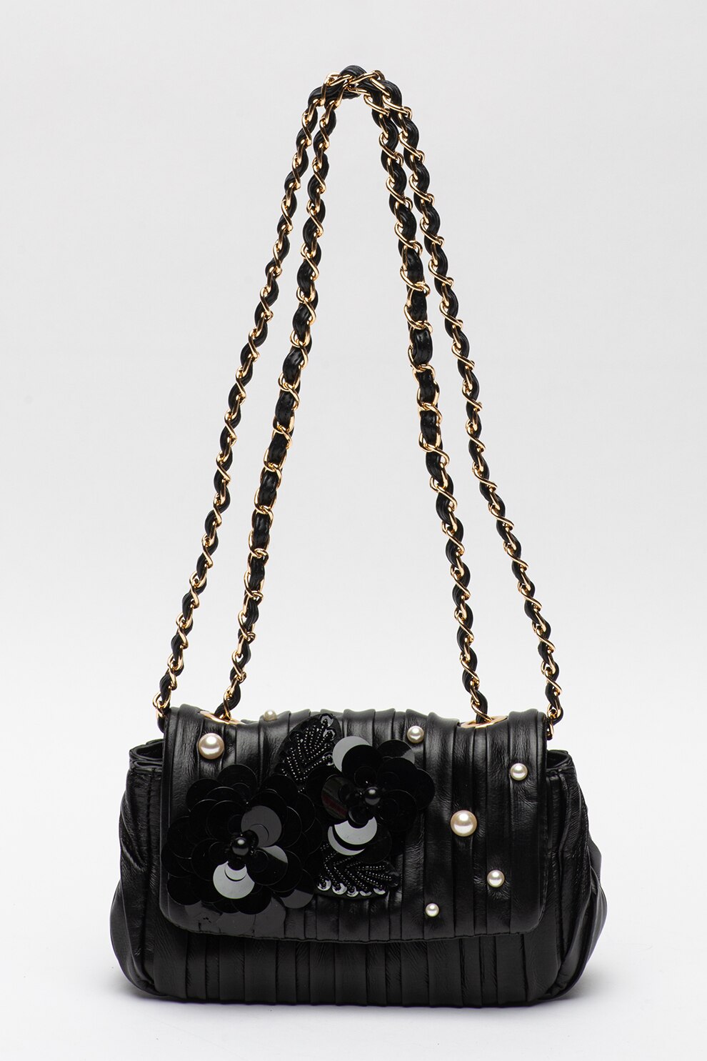 Tosca Blu, Geanta de piele ecologica, cu bareta de umar si margele Coccola, Negru