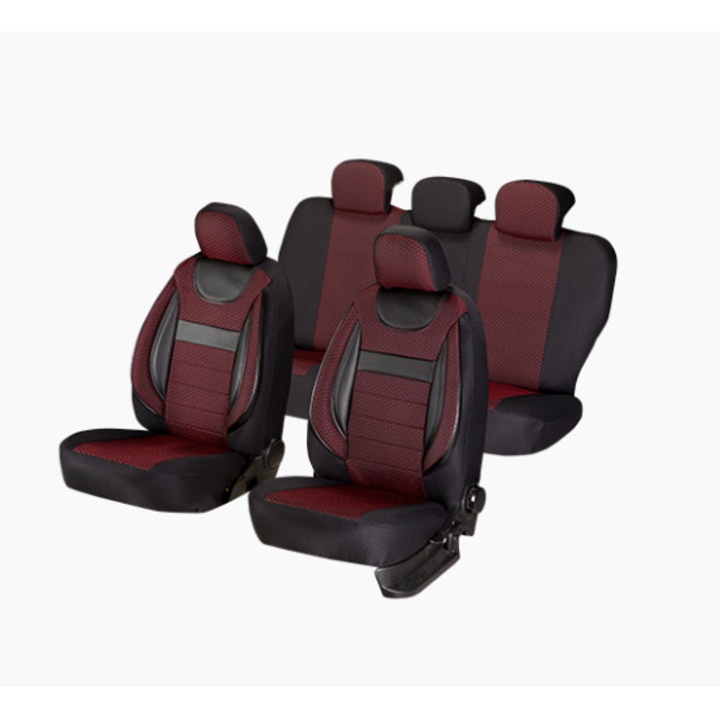 Универсални калъфи за автомобилни седалки, Dynamic Edition, текстилен материал, вложки от екологична кожа, 11 части, SMARTIC®, червени