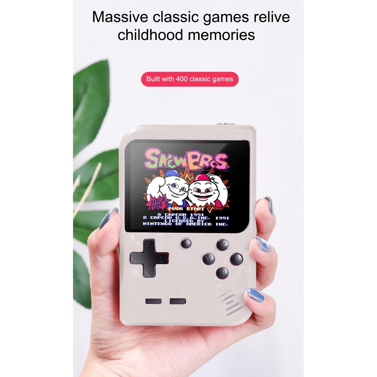Mini consola portabila Rantime, 400 jocuri, 2 jucatori, Alb