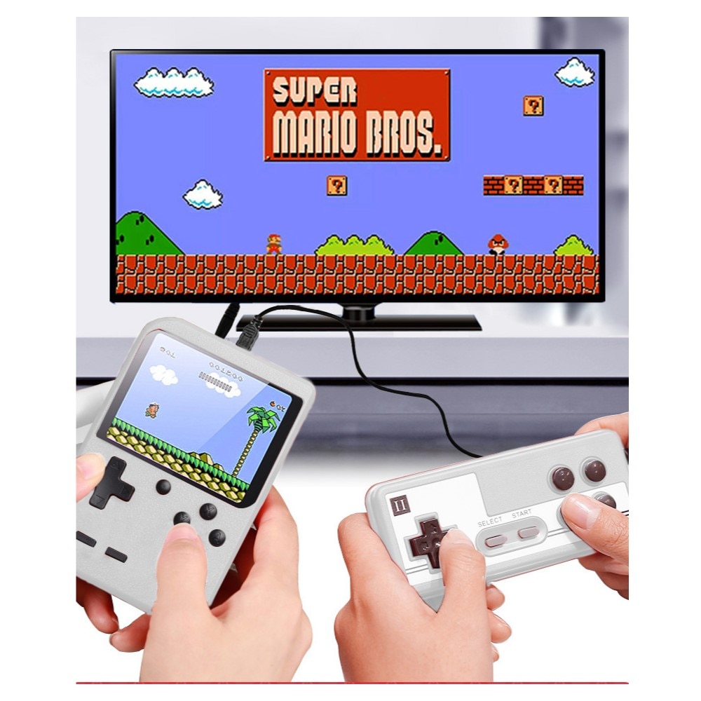 Mini consola portabila Rantime, 400 jocuri, 2 jucatori, Alb