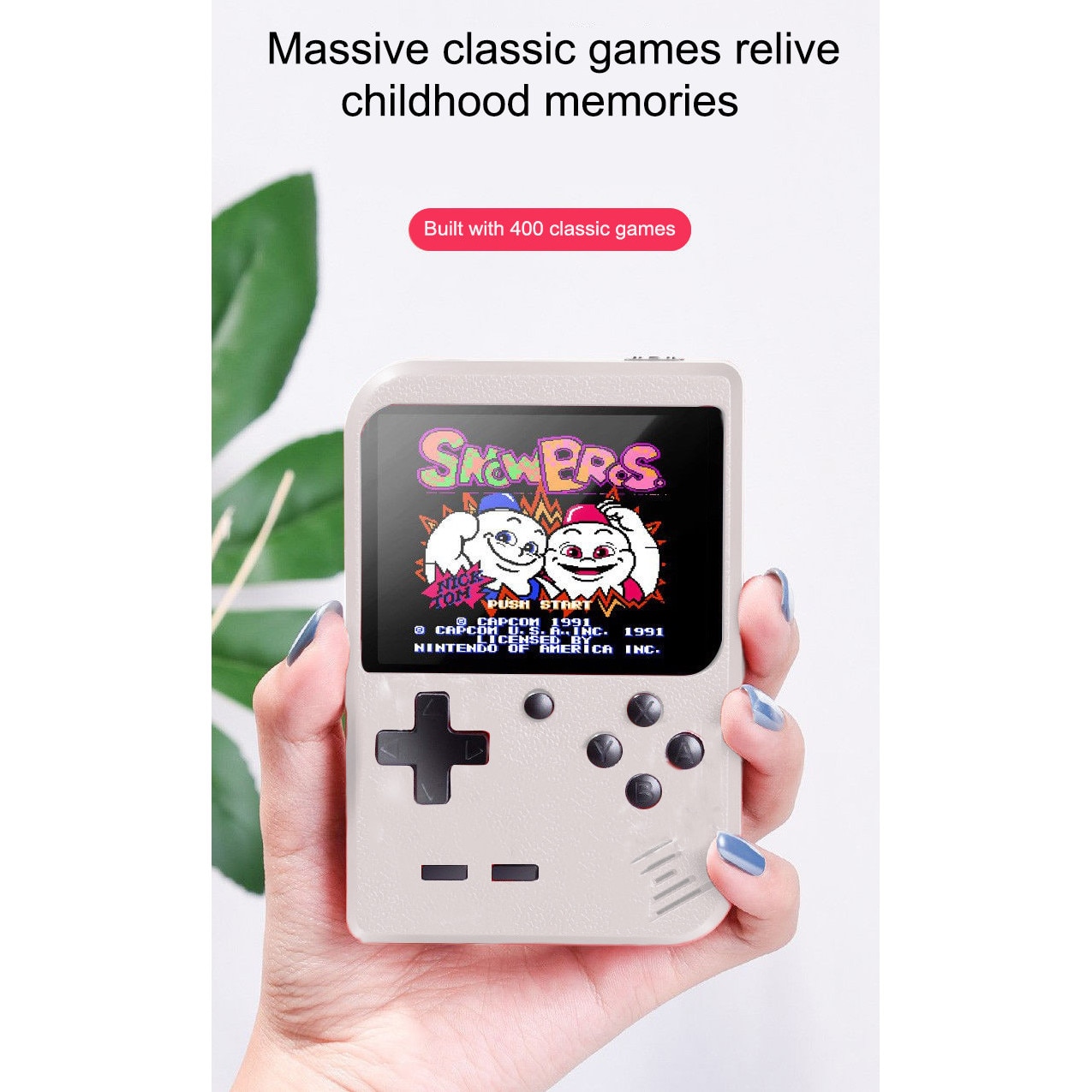 Mini consola portabila Rantime, 400 jocuri, 2 jucatori, Alb