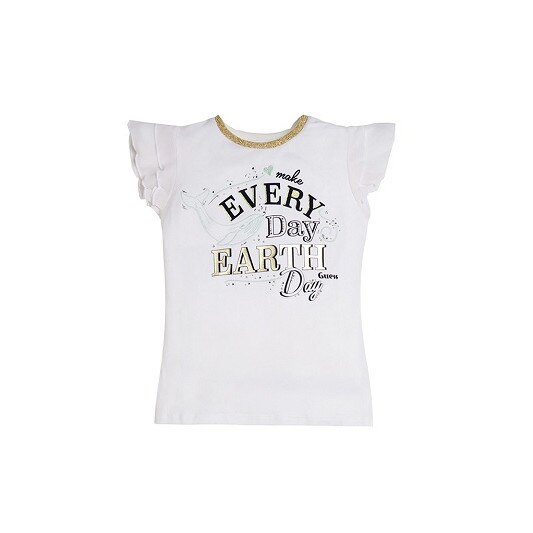 Tricou fete, Guess, alb/auriu, Alb