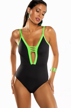 Costum de baie intreg, SIeLei LO52, Decolteu adanc, Negru/Verde, 85B Costum de baie intreg, SIeLei LO52, Decolteu adanc, Negru/Verde, 85B