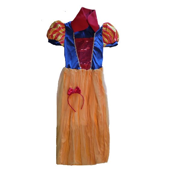 Costum Alba ca Zapada, 2 piese, rochie si bentita, 7-9 ani