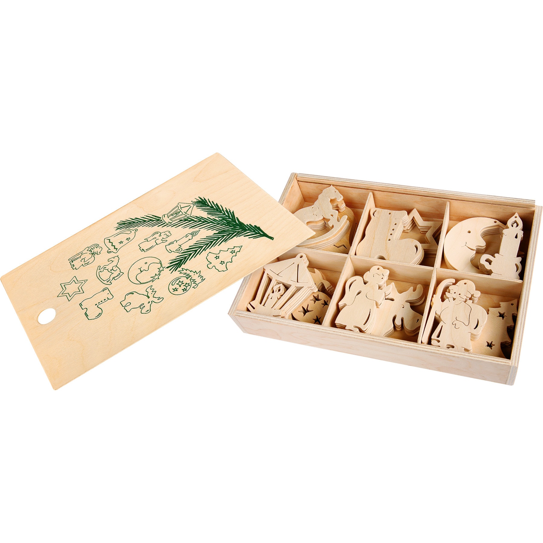 Decoratiuni de Craciun din lemn, Set de 60 bucati