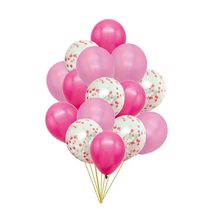 Set 15 baloane cu confetti , latex , roz , 30 cm
