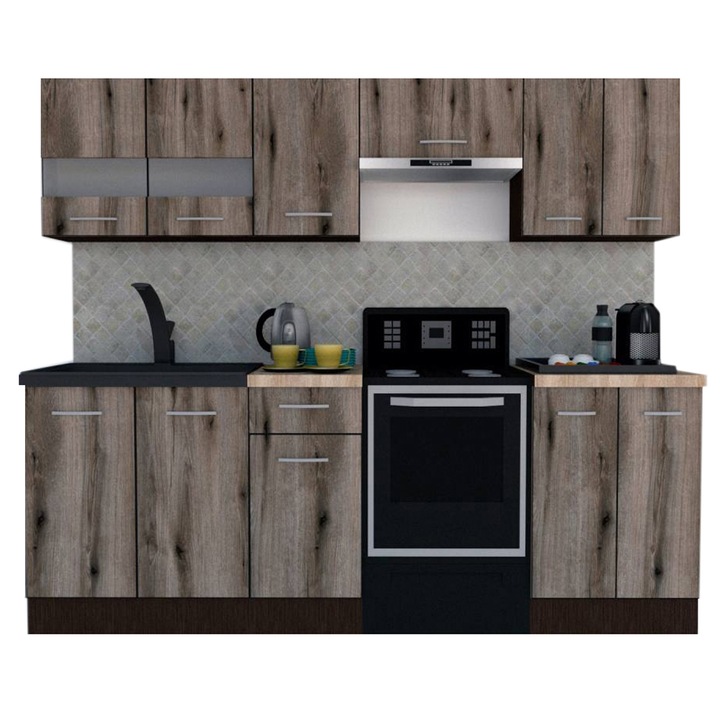 Set Bucatarie Marina New 240 A, Wenge / Decor K366, 240 x 195-230 x 60 cm