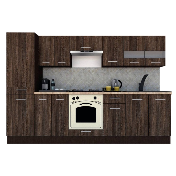 Set Bucatarie Marina New 290 4B2, Wenge / Decor 7648, 290 x 195,5 x 60 cm