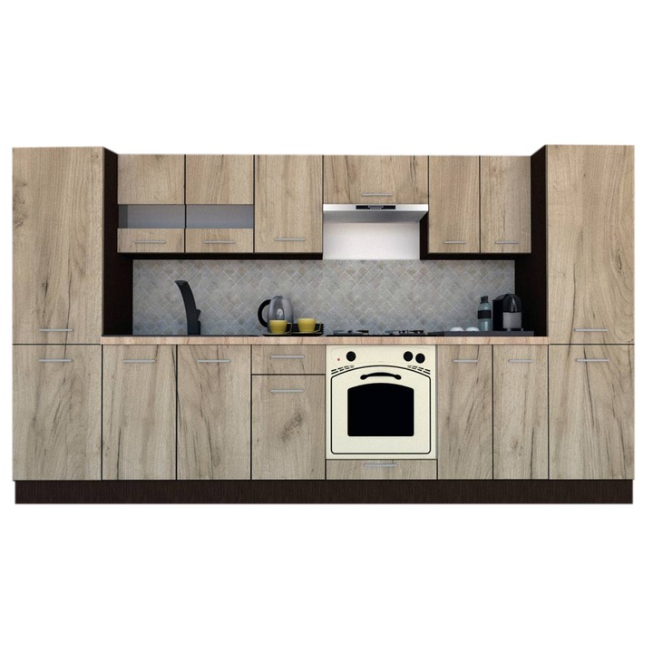Set Bucatarie Marina New 340 5B, Wenge / Decor K002, 340 x 195,5 x 60 cm