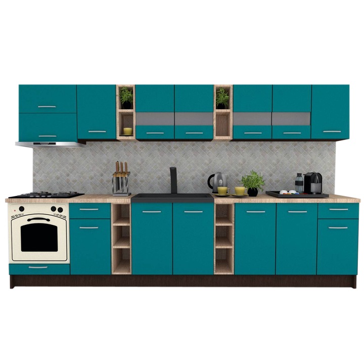 Set Bucatarie Marina New 340 5C, Wenge / Decor 0245, 340 x 200-230 x 60 cm