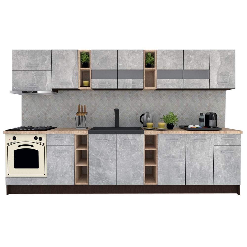 Set Bucatarie Marina New 340 5C, Wenge / Decor 4298, 340 x 200-230 x 60 cm