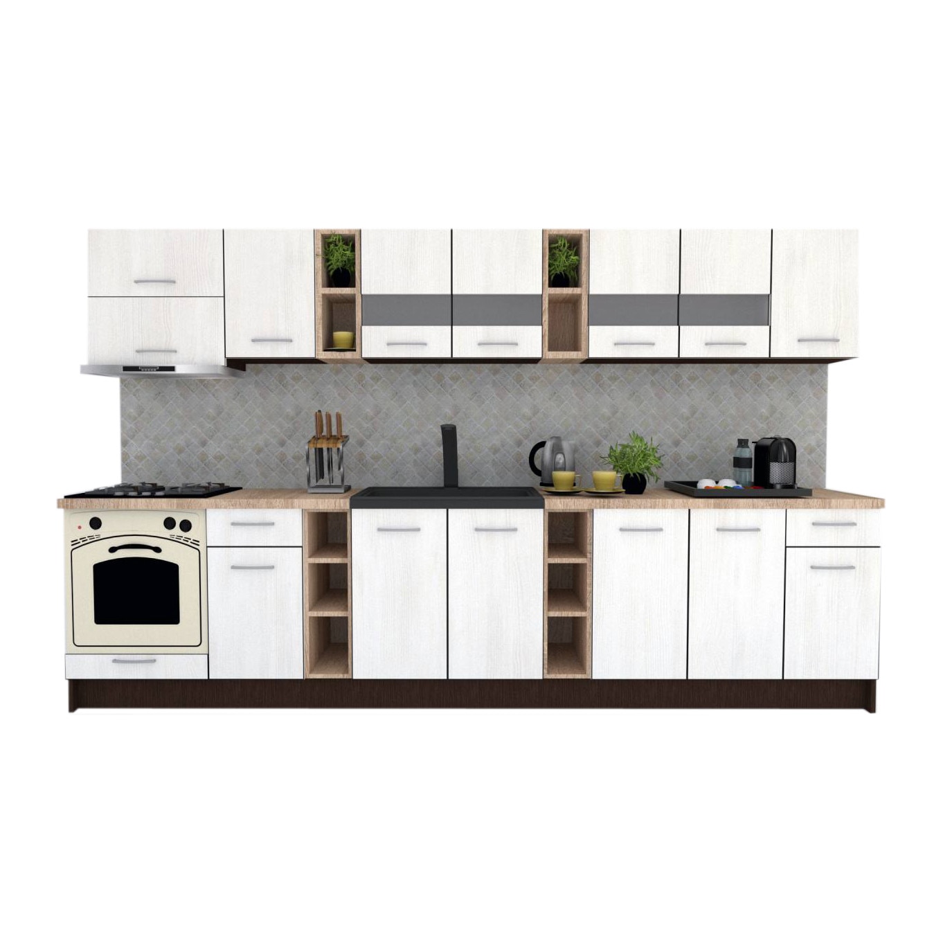 Set Bucatarie Marina New 340 5C, Wenge / Decor 8508, 340 x 200-230 x 60 cm